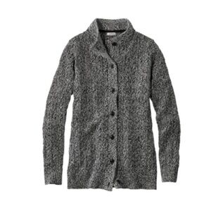Women's Double L® Cable Sweater, Button-Front Cardigan. Black marl.  Size xl.